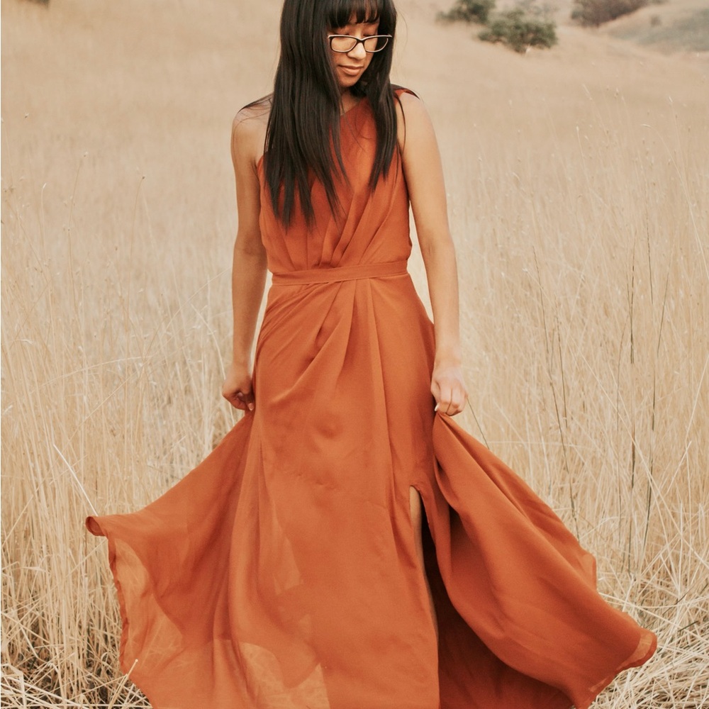 Chic One Shoulder Rust Dress - Picture 1 of 4